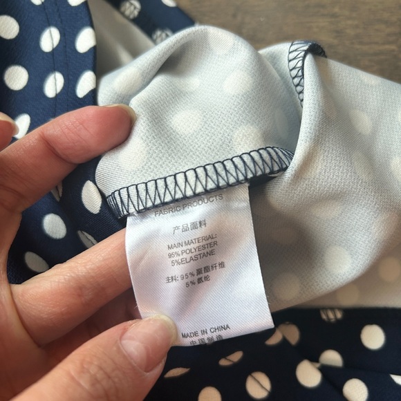 Pinup Polka Dot Pencil Dress in Navy with Neck Bow - Picture 7 of 9